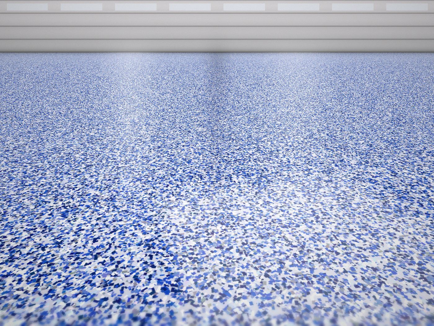 Blue flake garage floor coating with glossy finish in Fort Worth